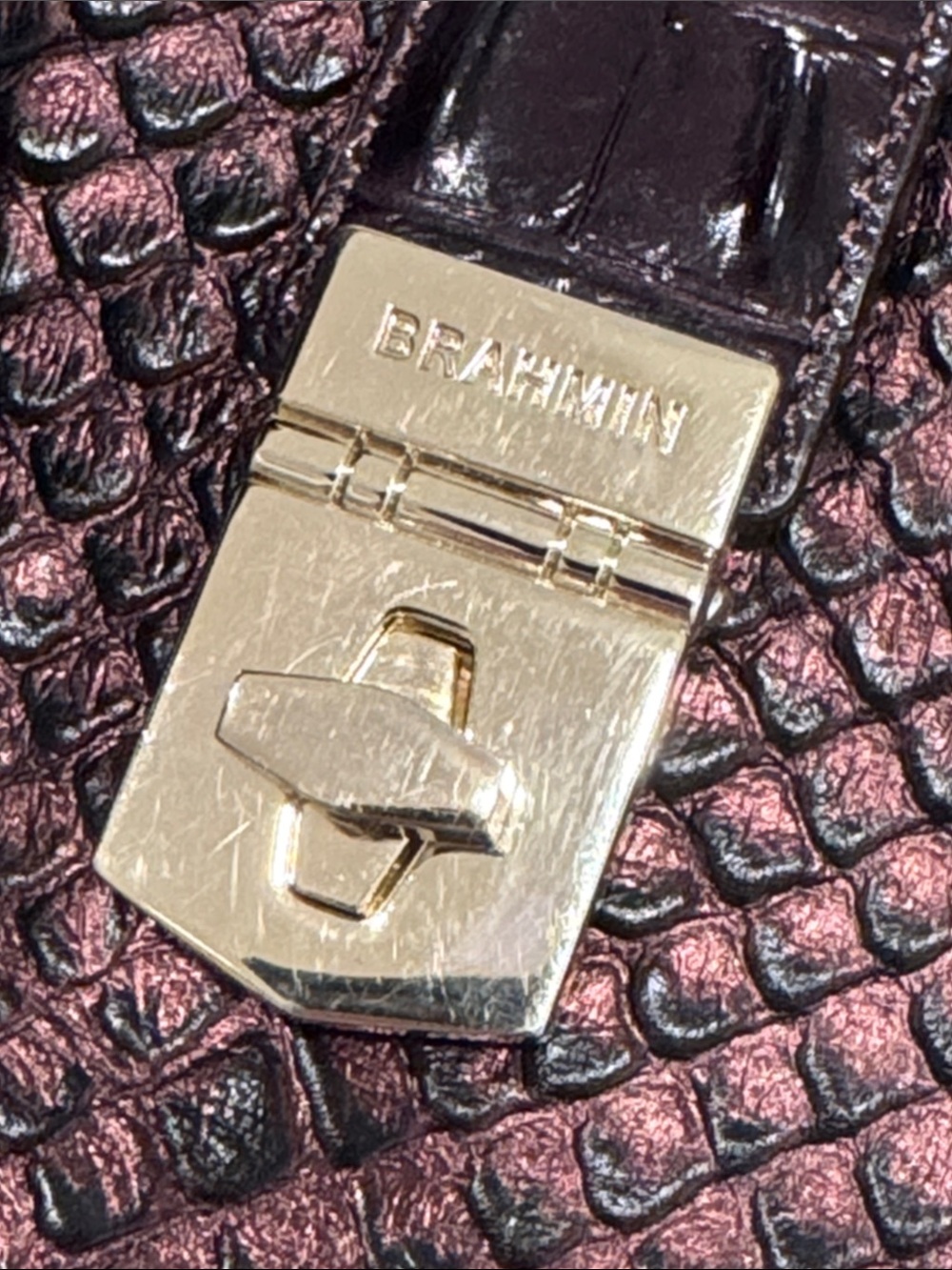 Brahmin Bag Elisa Brown Purple Python Embossed Satchel with Matching Pouch - Picture 13 of 17